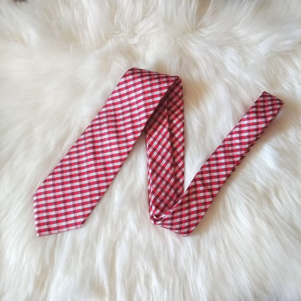 Express | 100% Silk Holiday Geometric Red and White Pattern Candy Cane Christmas